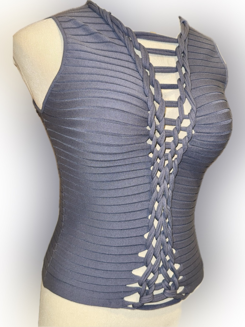 Dion Lee Central Braid Slate Grey Ribbed Sleeveless Top size Large